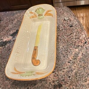 French Bread Ceramic Tray with Knife Design